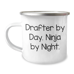 Drafter Gifts for Men, Funny Camping Mug for Graduation, 'Drafter By Day. Ninja By Night.' Motivational Quote - Image 1