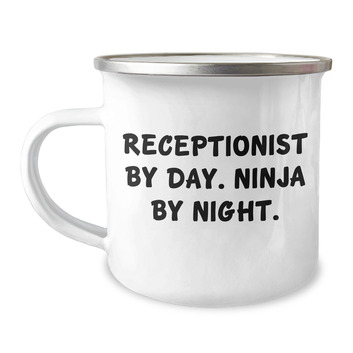 Receptionist Gifts for Men or Women, Funny Camping Mug with Quote 'Receptionist By Day. Ninja By Night.', Unique Father's Day Unique Gifts from Family - Image 1