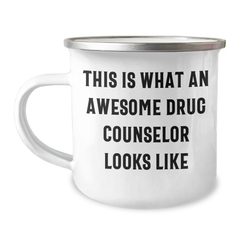 Gifts from Friends for Awesome Drug Counselor, This Is What an Amazing Drug Counselor Looks Like, Enamel Camping Mug, Father's Day Unique Gifts for Men - Image 1
