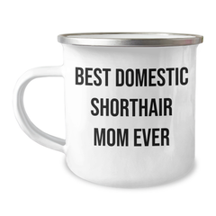 Funny Domestic Shorthair Cat Mom Gifts for Dad on Father's Day - Camping Mug with Enamel Finish - Image 1