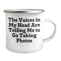Funny Taking Photos Gifts for Men from Friends, Encouraging Adventure Graduation Unique Mugs, Camping Mug with Quote 'The Voices In My Head Are Telling Me To Go Taking Photos' - Image 2
