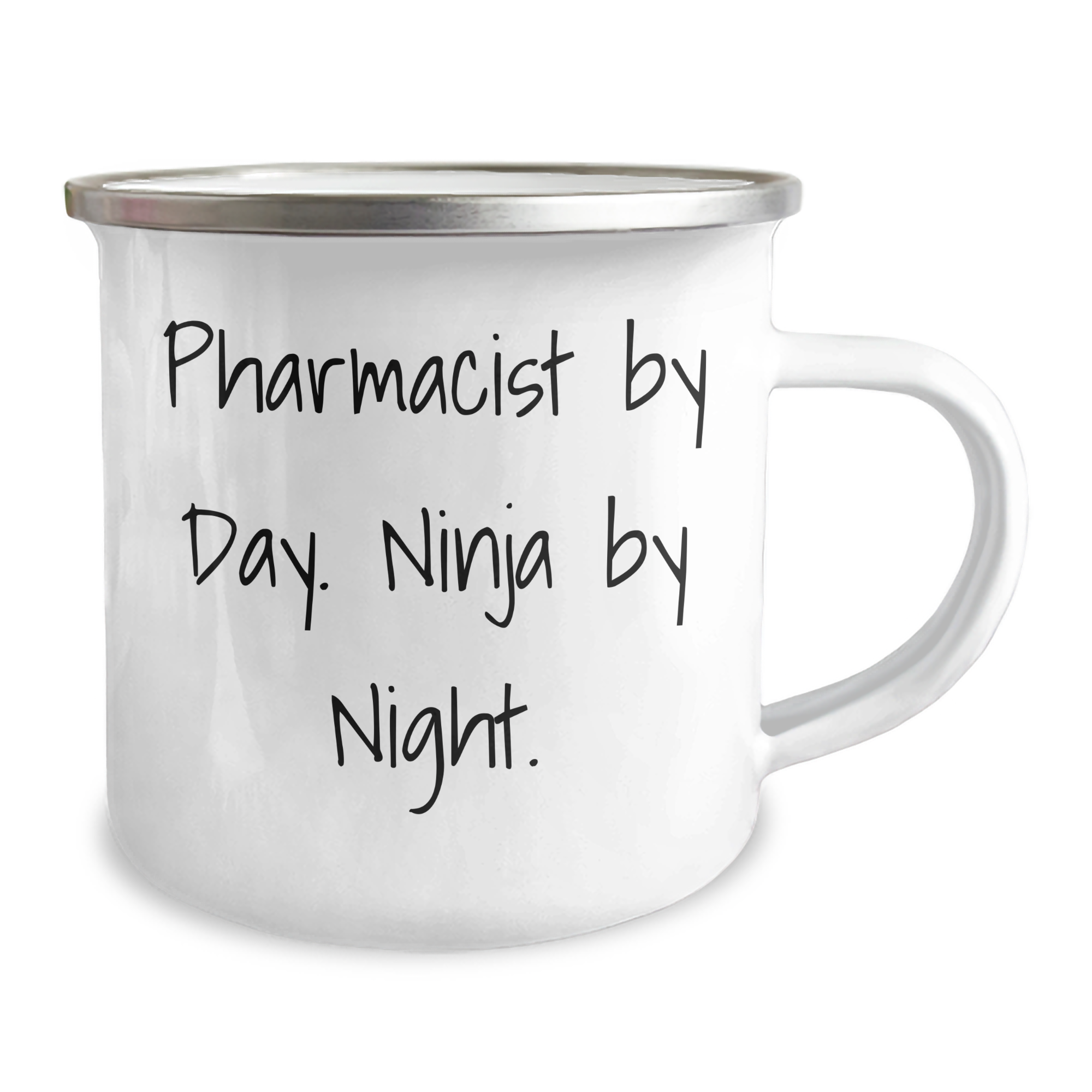 Pharmacist Gifts from Friends, Unique Camping Mug for Graduation, 'Pharmacist By Day. Ninja By Night.' - Enamel Finish, 12 oz - Image 2