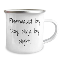 Pharmacist Gifts from Friends, Unique Camping Mug for Graduation, 'Pharmacist By Day. Ninja By Night.' - Enamel Finish, 12 oz - Image 2
