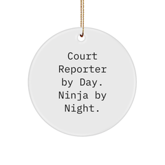 Court Reporter Gifts, Circle Ornament, Funny Quote, 'Court Reporter By Day. Ninja By Night.', Christmas Unique Gifts for Court Reporters, Friends, and Family - Image 1
