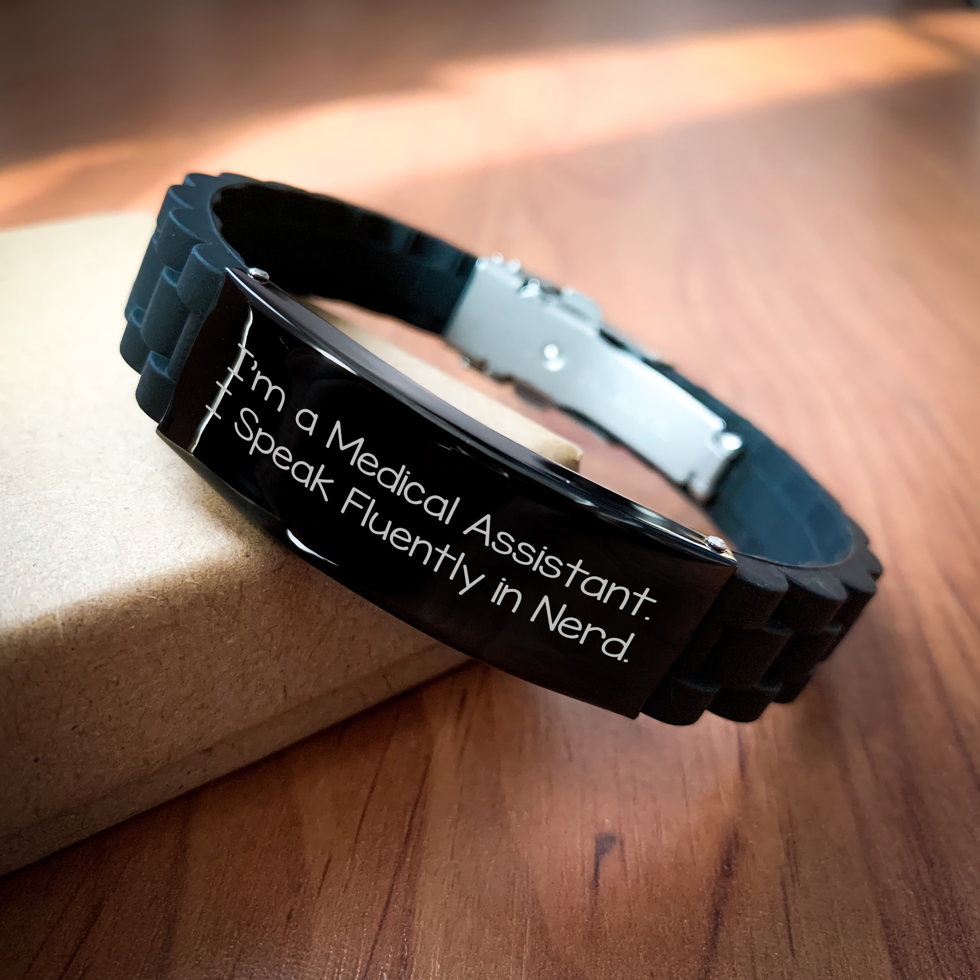 Medical Assistant Gifts - 'I'm A Medical Assistant. I Speak Fluently In genius.' Funny Quote Glide lock Clasp Bracelet Gifts from Family for Medical Assistant on Father's Day - Image 2
