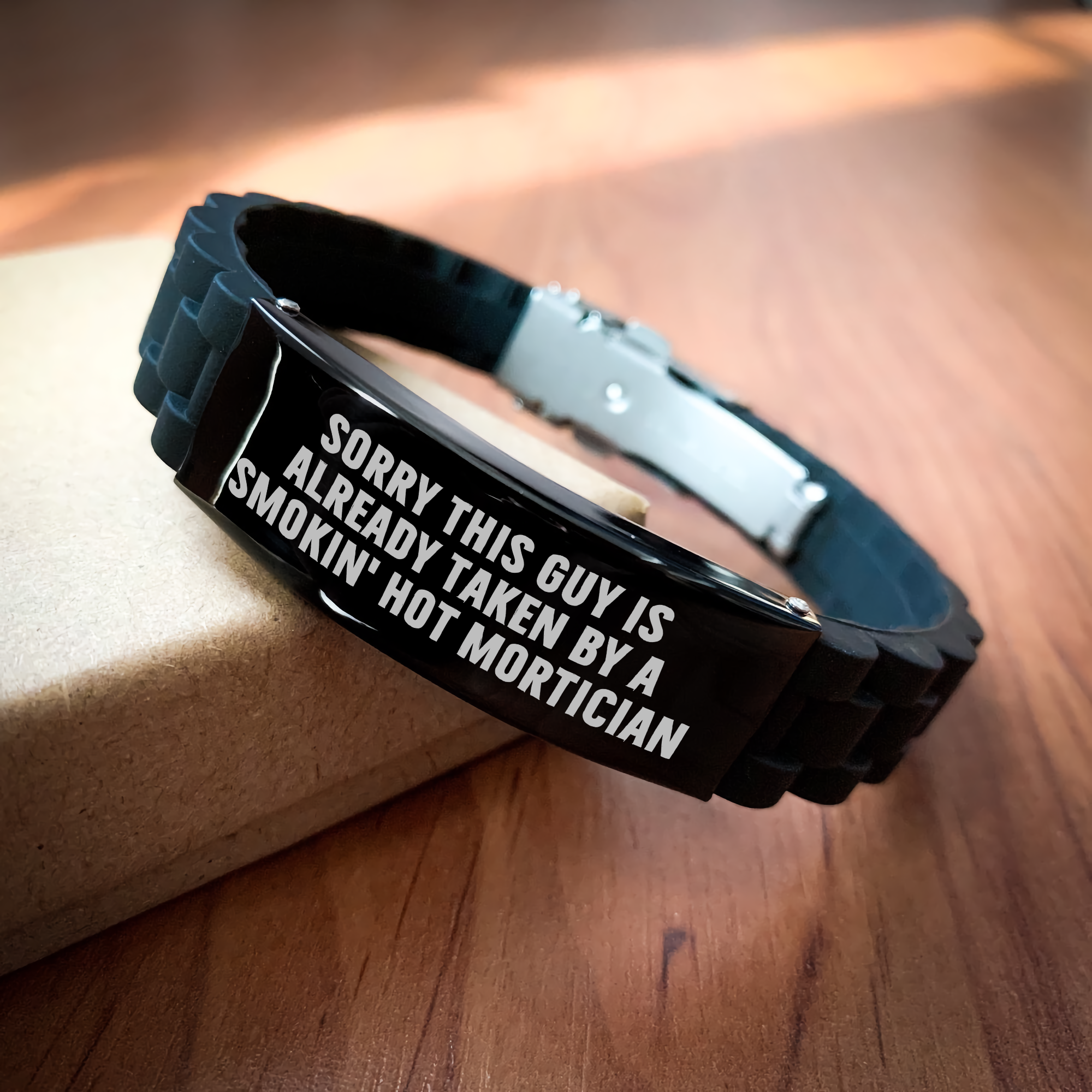 Funny Mortician Gifts from Men to Mortician, Glide lock Clasp Black Stainless Steel Adjustable Gift for Father's Day, Sorry This Guy Is Already Taken - Image 2