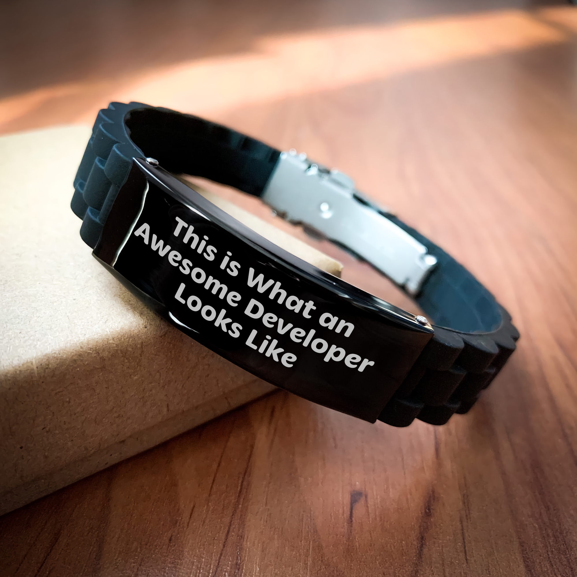 Funny Developer Quotes Gifts - Glide lock Clasp Bracelet for Men - Adjustable Black Stainless Steel and Silicone - Father's Day Unique Gifts from Family - Image 2