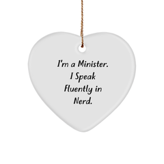 Funny Minister Gifts from Friends to Minister - 'I'm A Minister. I Speak Fluently In genius.' Heart Ornament for Christmas - Image 1