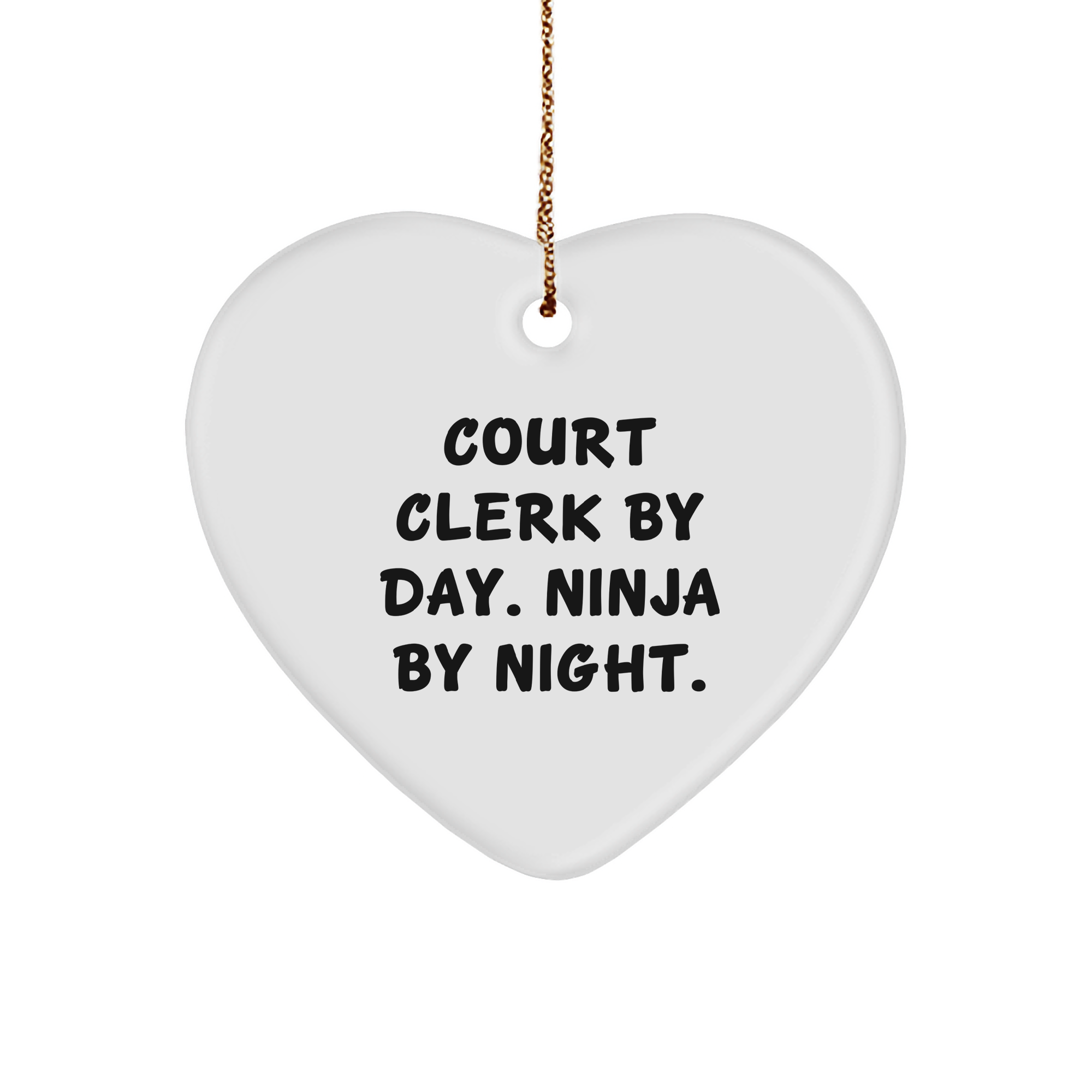Courtside Heart Ornament, Court Clerk Gifts, 'Court Clerk By Day. Ninja By Night.' Quote, Heartfelt Christmas Unique Gift for Court Clerk Friends, Family, Coworkers, and Loved Ones - Image 1