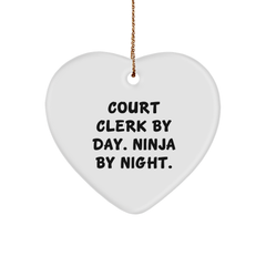 Courtside Heart Ornament, Court Clerk Gifts, 'Court Clerk By Day. Ninja By Night.' Quote, Heartfelt Christmas Unique Gift for Court Clerk Friends, Family, Coworkers, and Loved Ones - Image 1