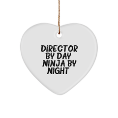 Funny Director Heart Ornament, Gifts from Friends for Director By Day. Ninja By Night. Christmas Unique Gifts - Image 1