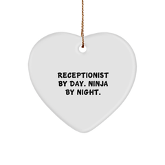 Receptionist Gifts by Day, Ninja Gifts by Night - Heart Ornament for Christmas, Funny Quote, Gifts for Receptionist from Friends - Image 1
