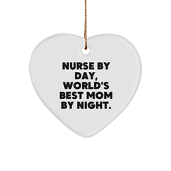 Nurse Gifts from Men, Heart Ornament, World's Best Mom By Night, Unique Christmas Unique Gifts - Image 1