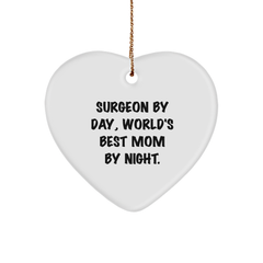 Surgeon Gifts for Christmas - 'Surgeon By Day, World's Best Mom By Night.' Heart Ornament Gifts from Family - Image 1