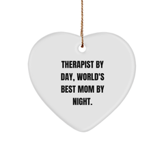 Therapist Gifts from Men to Therapist by Day World's Best Mom By Night Heart Ornament, Funny Christmas Decorations for Home Office - Image 1