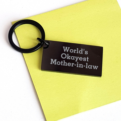 Funny Mother-in-Law Gifts from Family - World's Okayest Mom Keychain for Graduation - Image 3