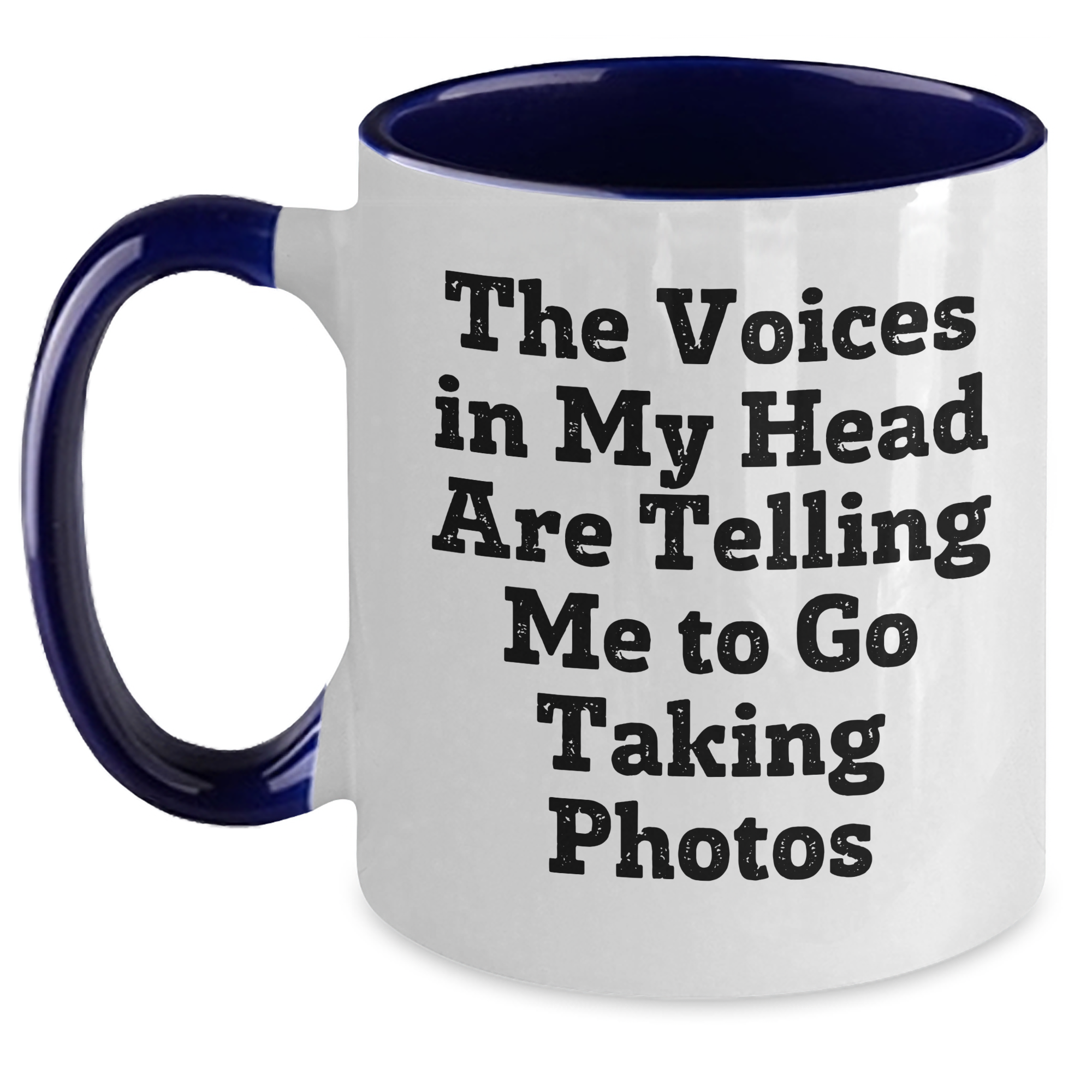 Funny Taking Photos Gifts for Men, Women, Friends or Coworkers - 'The Voices In My Head Are Telling Me To Go Taking Photos' Two Tone Coffee Mug, Graduation Unique Gifts from Family - Main