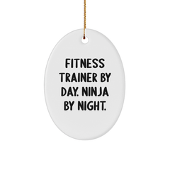 Funny Fitness Trainer Gifts for Men Friends Coworkers from Oval Ornament By Day. Ninja By Night. - Christmas Unique - Image 1