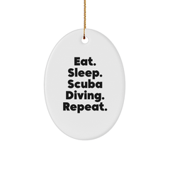 Scuba Diving Fun Gifts from Friends to Scuba Diving Lovers - Eat. Sleep. Scuba Diving. Repeat. Oval Ornament, Christmas Unique Gifts - Image 1