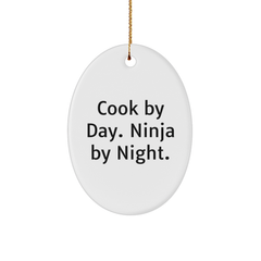 Cook Gifts from Friends - Oval Ornament with Funny Quote 'Cook By Day. Ninja By Night.' for Christmas Unique Gifts for Cook - Image 1