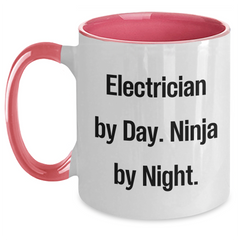 Funny Electrician Gifts by Electrician By Day. Ninja By Night. - Two Tone Coffee Mug for Father's Day - Main