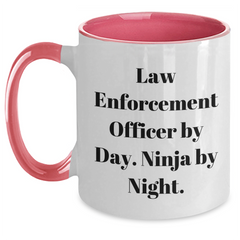 Funny Law Enforcement Officer Gifts - Law Enforcement Officer By Day. Ninja By Night. Two Tone Coffee Mug for Graduation, Unique Law Enforcement Officer Mugs from Friends, Coworkers, or Family - Main