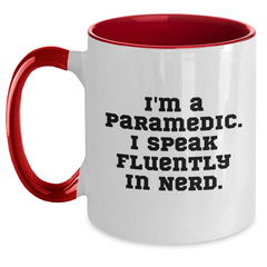 Rescue Worker Humor Gifts from Friends for Dad's Unique Two Tone Coffee Mug | 'I'm A Rescue Worker. I Speak Fluently In genius.' Quote - Main