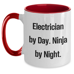 Funny Electrician Gifts by Electrician By Day. Ninja By Night. - Two Tone Coffee Mug for Father's Day - Main