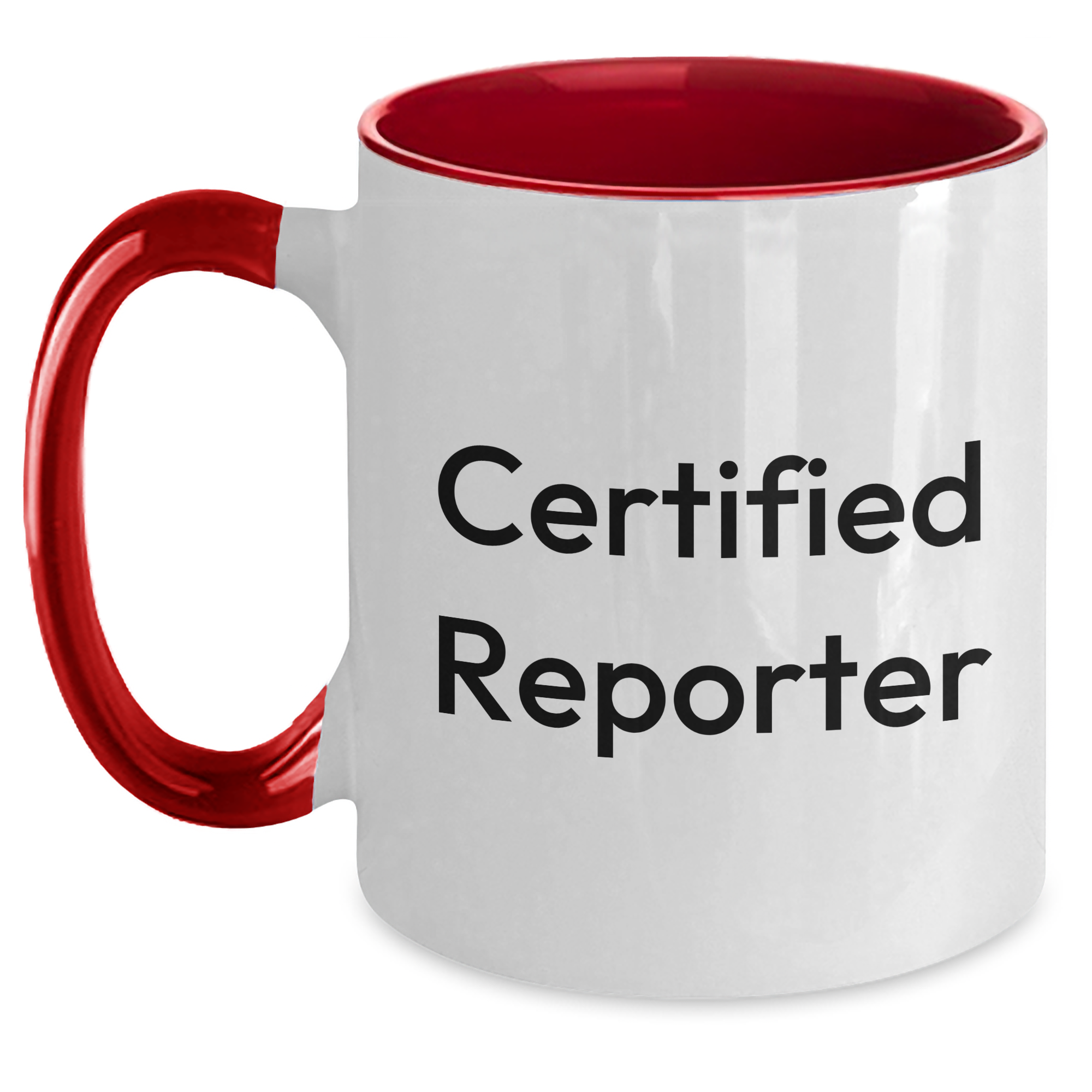Funny Reporter Gifts from Friends to Reporter Graduation Unique Two Tone Coffee Mugs, 'Certified Reporter' Quote, 4 Color Combinations - Main