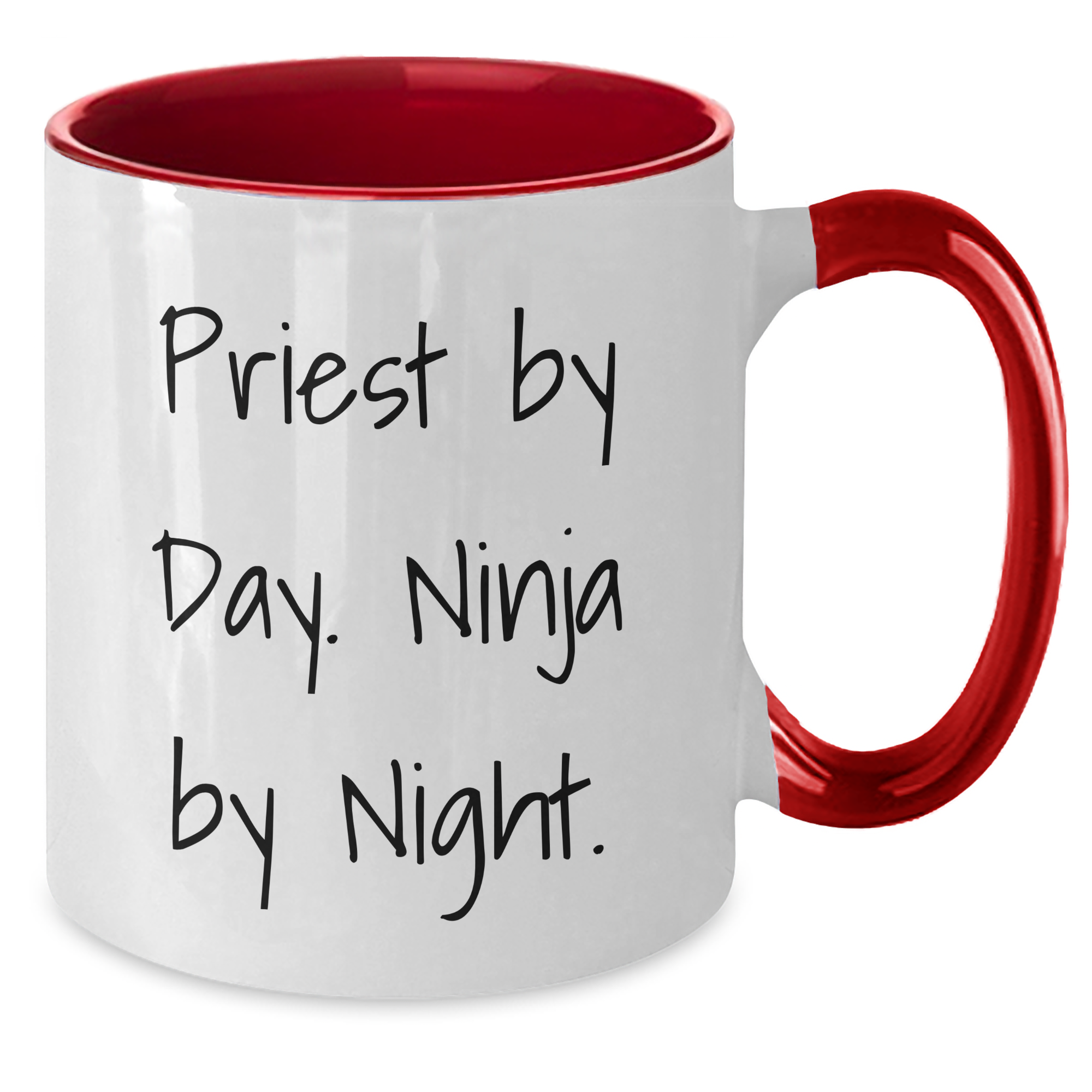 Priest By Day. Ninja By Night. Funny Graduation Gifts from Friends for Priest, Two Tone Coffee Mug - Additional