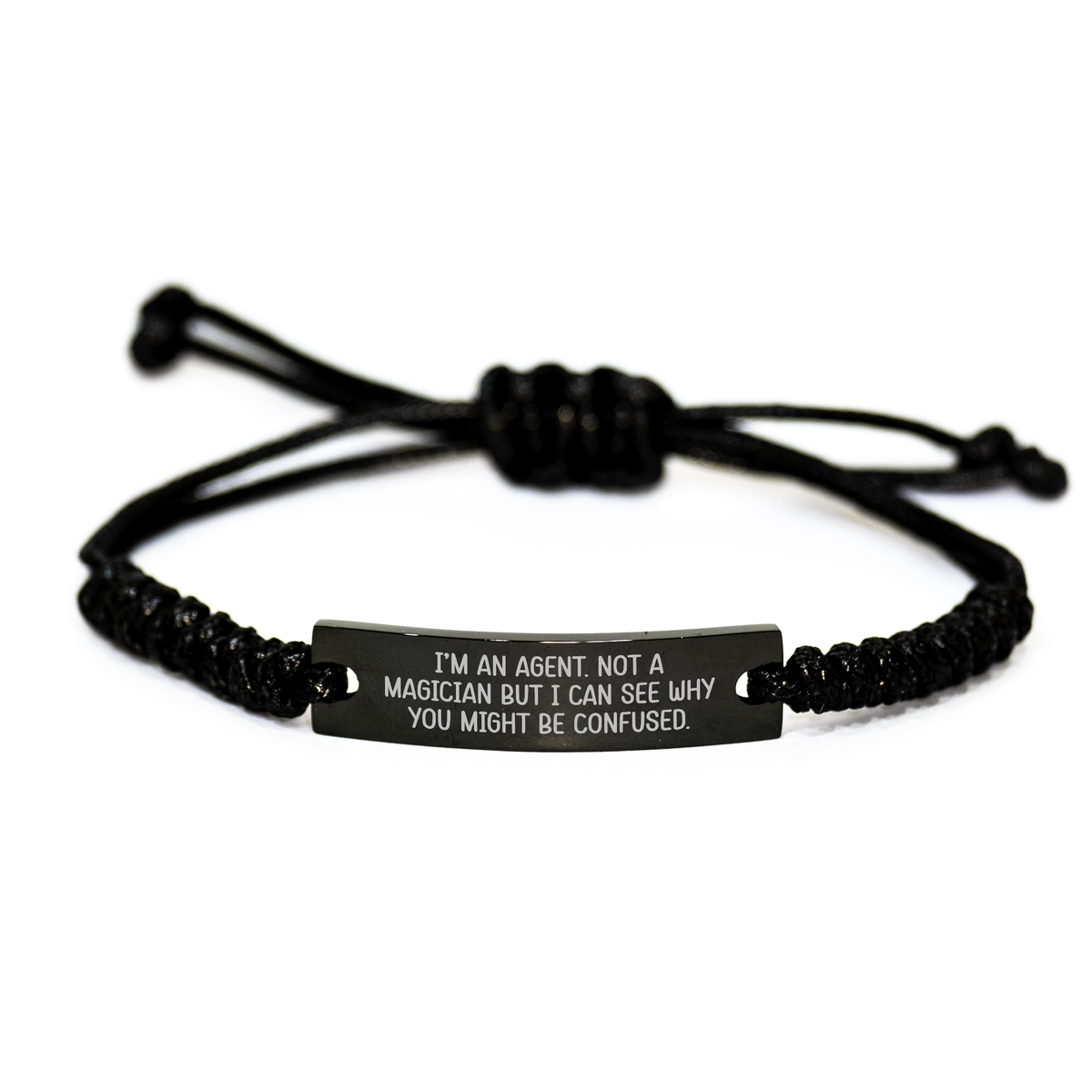 Agent Rope Bracelet Funny Quote Gift for Men from Friends and Family - Adjustable Black Stainless Steel - Image 1