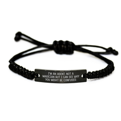 Agent Rope Bracelet Funny Quote Gift for Men from Friends and Family - Adjustable Black Stainless Steel - Image 1