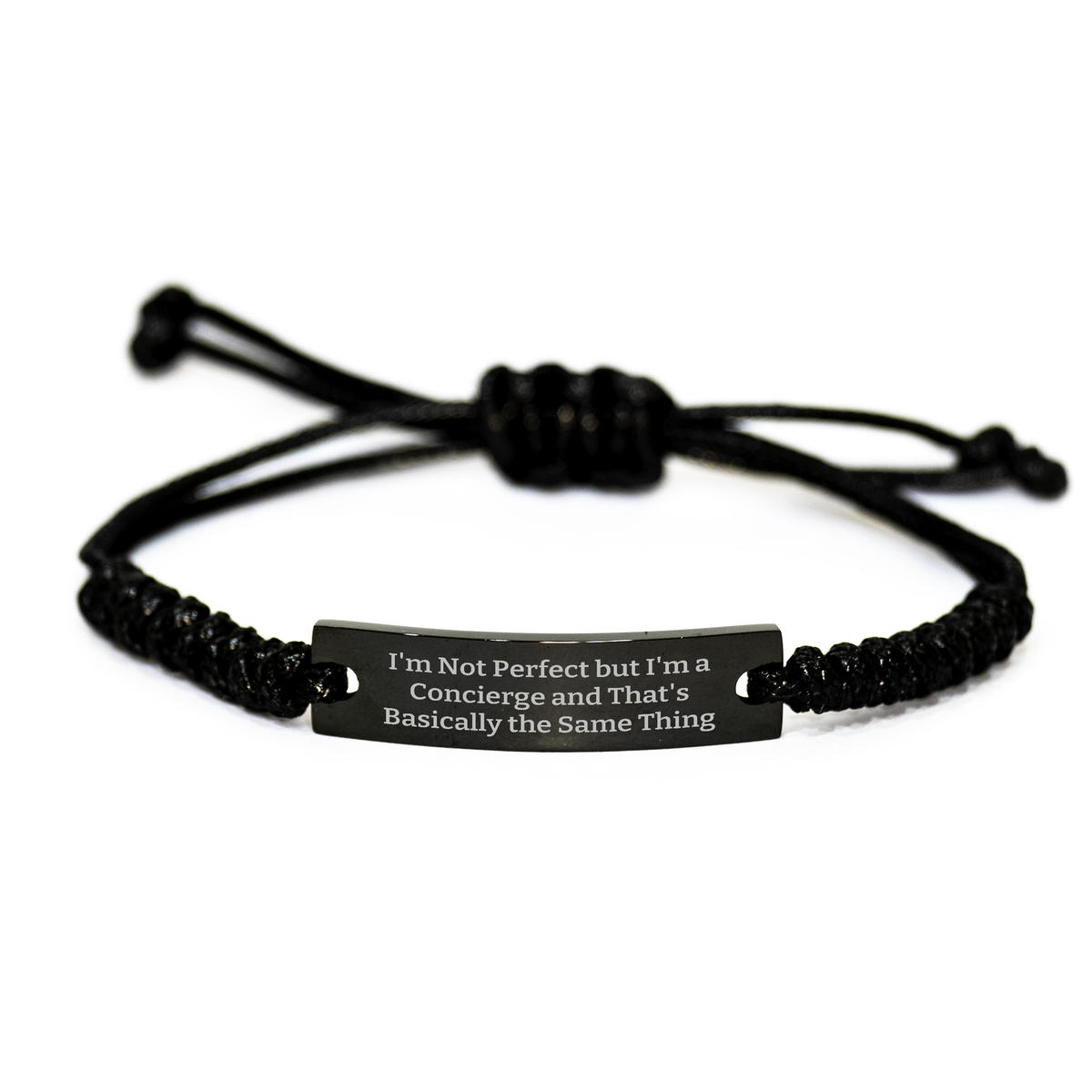 Unique Gifts from Friends, Coworkers, or Family - Concierge Rope Bracelet, Funny Quote, Adjustable Black Stainless Steel with Interlaced Rope, Perfect for Graduation, Gifts for Concierge, Men, Women - Image 1