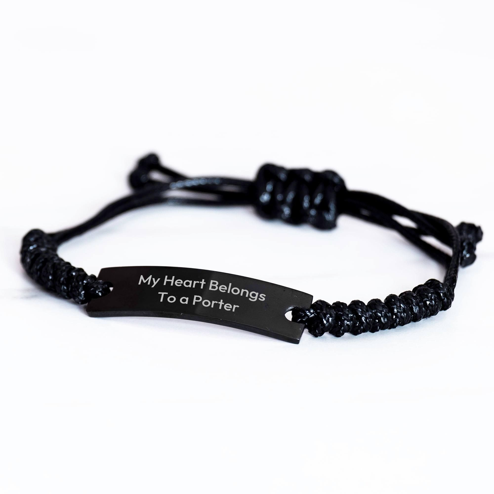Porter Gifts from Friends, My Heart Belongs To A Porter, Rope Graduation Accessory, Adjustable Black Stainless Steel - Image 2