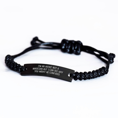 Agent Rope Bracelet Funny Quote Gift for Men from Friends and Family - Adjustable Black Stainless Steel - Image 2