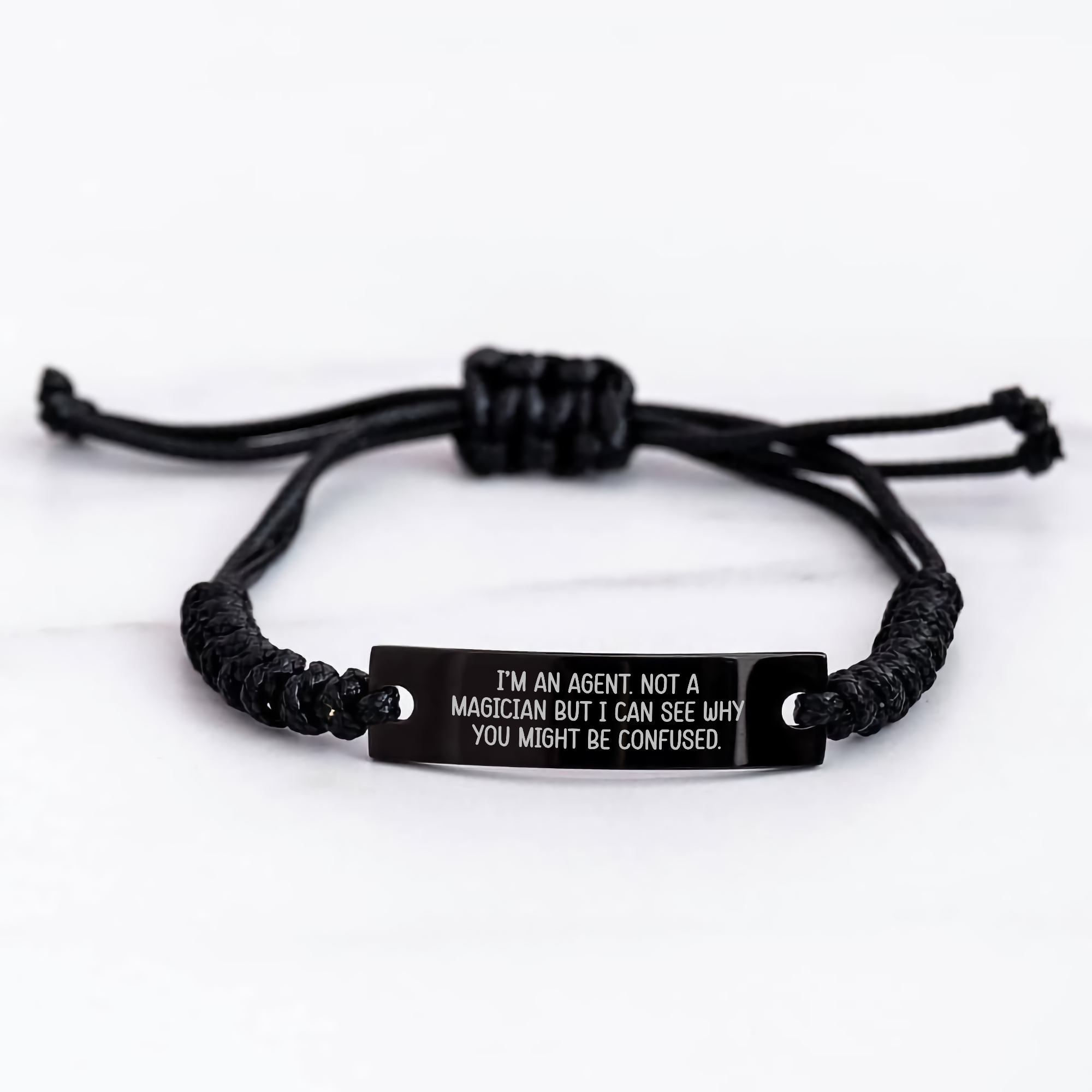 Agent Rope Bracelet Funny Quote Gift for Men from Friends and Family - Adjustable Black Stainless Steel - Image 3