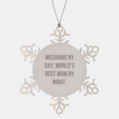 Mechanic Gifts from Mom, Snowflake Ornament for Mechanic, Christmas Inspirational Quote - Image 1