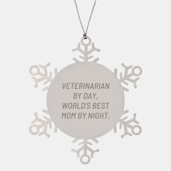 Veterinarian Snowflake Ornament Gifts from Family - 'Veterinarian By Day, World's Best Mom By Night.' Christmas Unique - Image 1