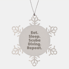 Scuba Diving Gifts from Friends, Christmas Unique Snowflake Ornaments for Scuba Diving Enthusiasts, Eat. Sleep. Scuba Diving. Repeat., Funny Quote - Image 1