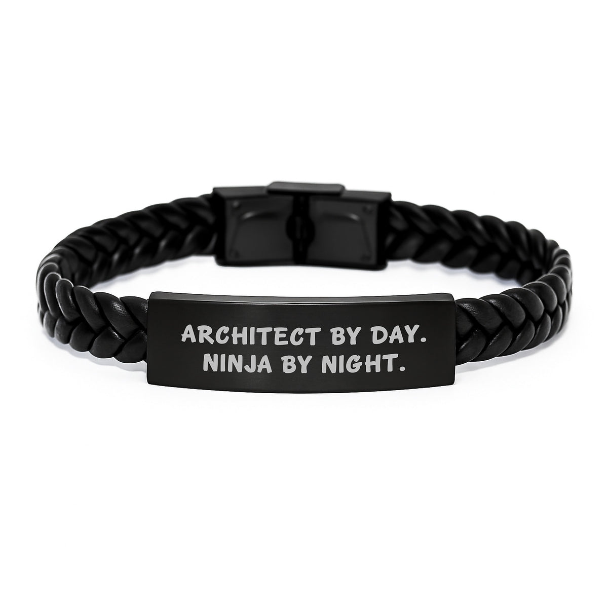 Architect Gifts from Men, Funny Quote Interlaced Leather Bracelet for Graduation, 'Architect By Day. Ninja By Night.' - Image 1