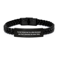 Web Developer Gifts, Funny Quote Interlaced Leather Bracelet, Gifts from Friends and Family for Web Developer Graduation, Perfect Unique Presents for Men and Women - Image 1