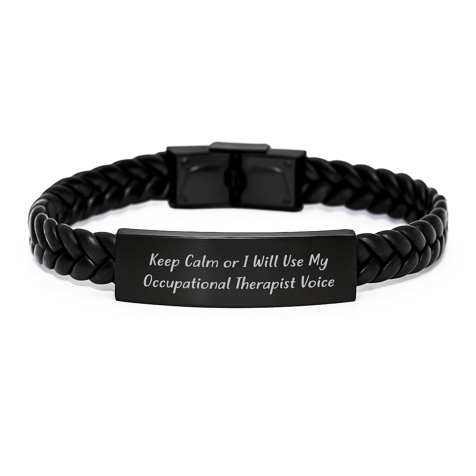 Funny Occupational Therapist Gifts for Men from Friends - Keep Calm Or I Will Use My Occupational Therapist Voice, Interlaced Leather Bracelet, Christmas Unique Gifts for Occupational Therapist - Image 1
