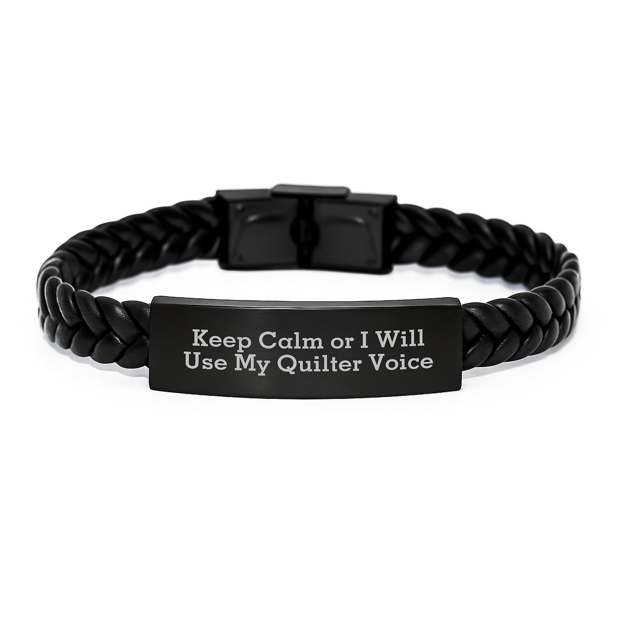Funny Quilter Gifts for Men - Interlaced Leather Bracelet Gifts from Friends - Keep Calm or I Will Use My Quilter Voice Christmas Unique - Image 1