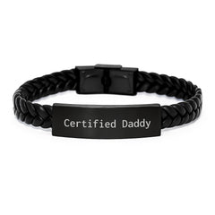 Funny Daddy Gifts Certified Interlaced Leather Bracelet, Gifts from Men to Daddy, Gifts for Daddy's Birthday, 'Certified Daddy' Quote with Stainless Steel and PU Leather - Image 1