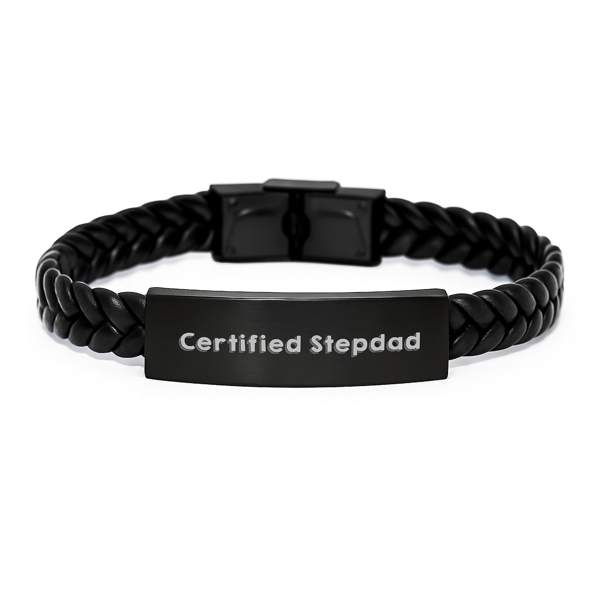 Funny Stepdad Gifts from Men - Certified Stepdad Interlaced Leather Bracelet for Him - Image 1