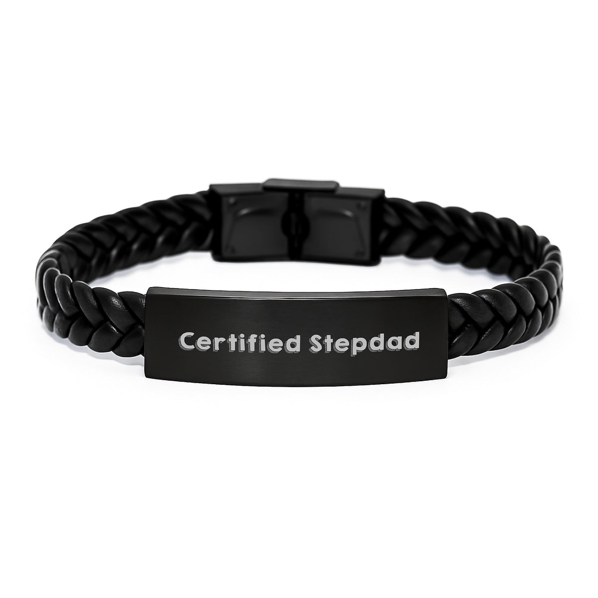 Funny Stepdad Gifts from Men - Certified Stepdad Interlaced Leather Bracelet for Him - Image 1