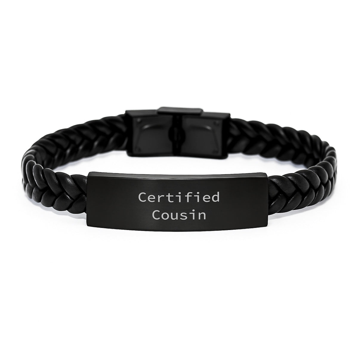 Funny Cousin Gifts from Family - Interlaced Leather Bracelet with Engraved Stainless Steel, 7.87 inches, Certified Cousin Quote - Birthday Unique Gifts for Men, Women, Friends, Coworkers, Family - Image 1