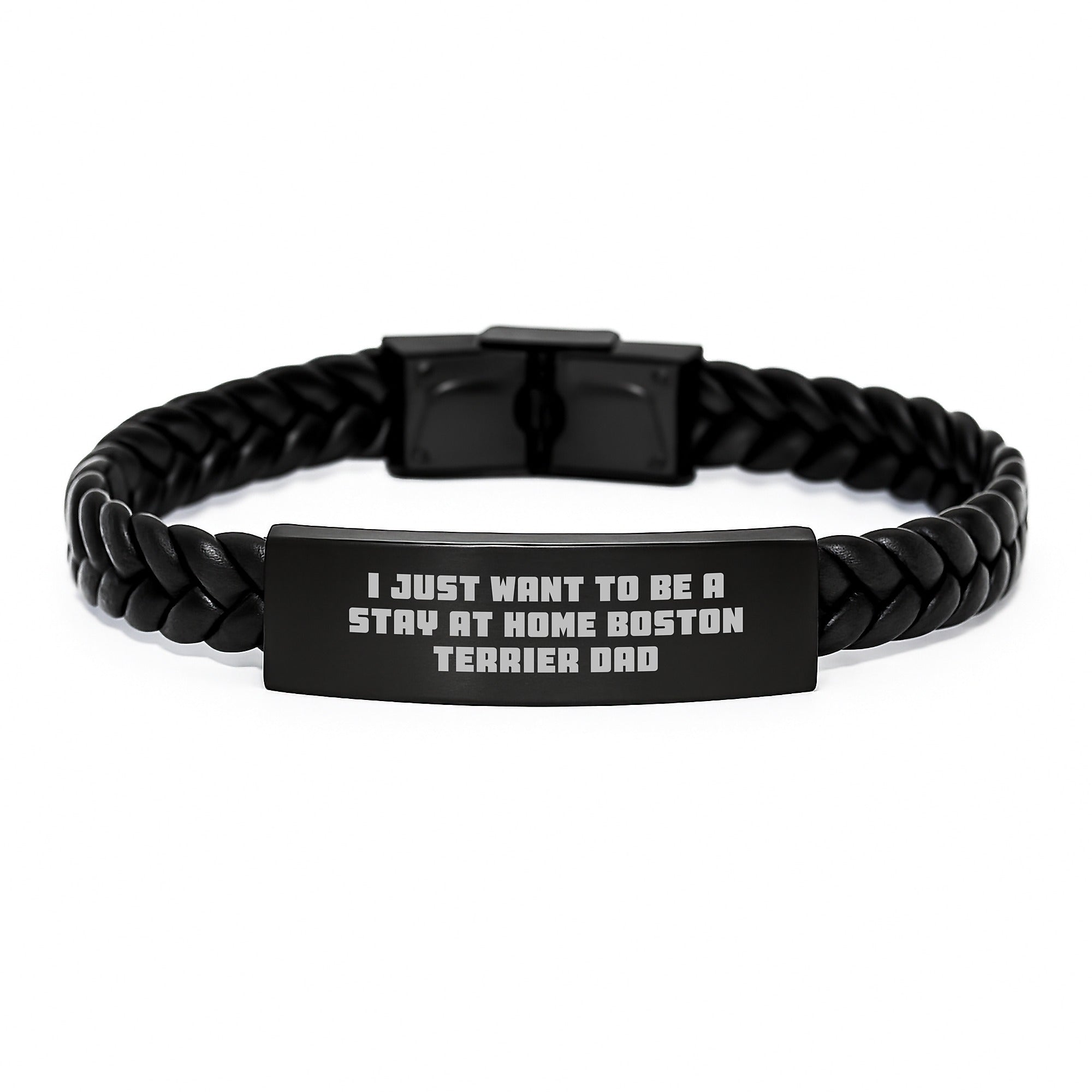 Boston Terrier Dog Gifts for Men - Interlaced Leather Bracelet with Funny Quote - Gifts from Men for Boston Terrier Dad's Graduation - Image 1