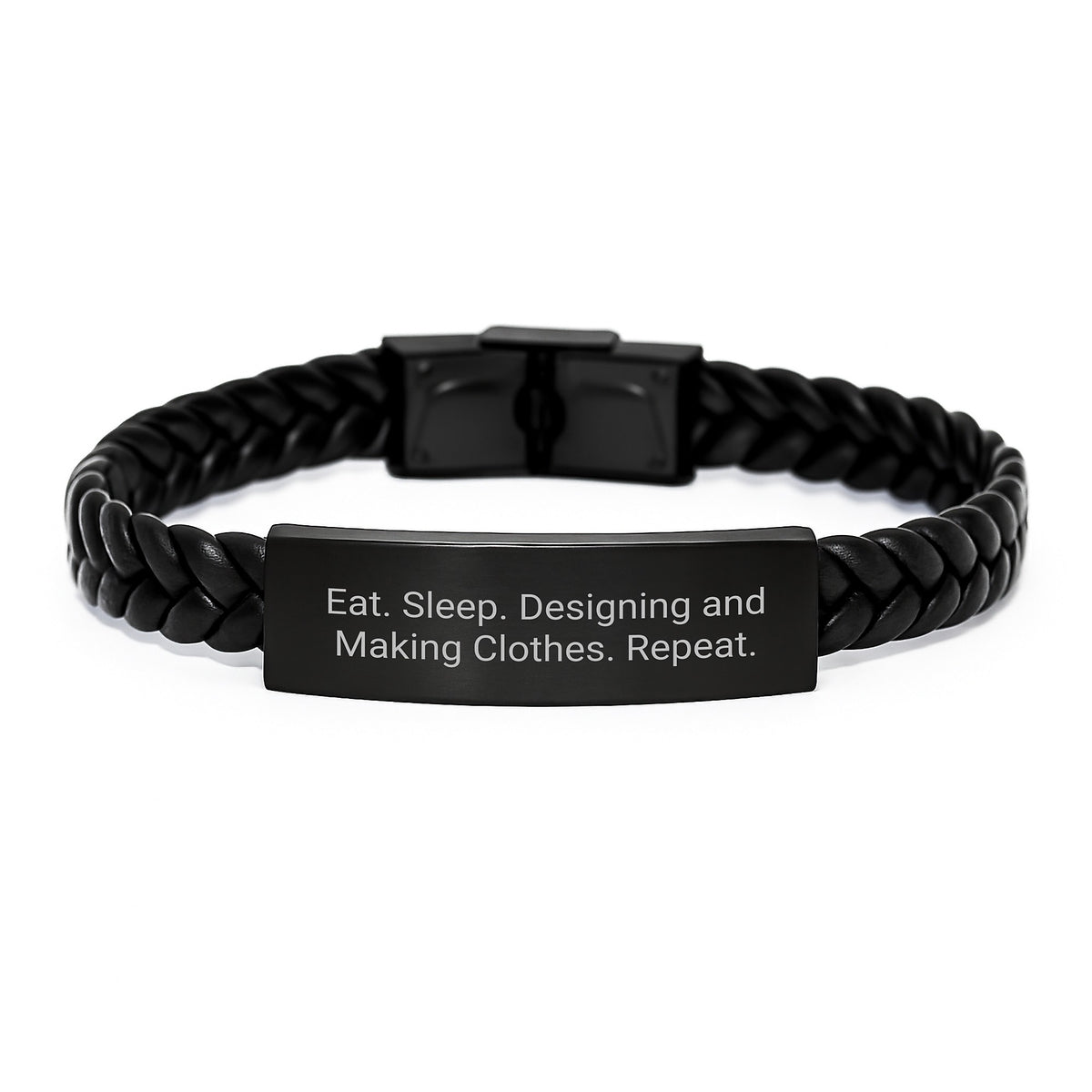 Designing and Making Clothes Enthusiasts' Delight, Gift for Friends and Family - Interlaced Leather Bracelet, Eat. Sleep. Designing And Making Clothes. Repeat. - Image 1