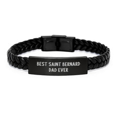 Saint Bernard Dog Dad Gifts, Unique Interlaced Leather Bracelets, 'Best Saint Bernard Dad Ever' Quote, Birthday Unique Gifts for Men from Friends, Coworkers, Family - Image 1